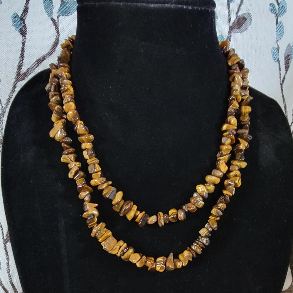 Long Tiger Eye Nugget Necklace with 925 Silver Clasp